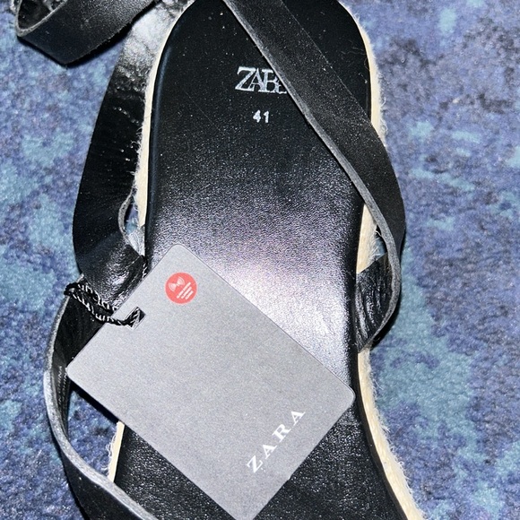 Zara Black (NWT) Strappy Wrap Ankle Sandals - Sz 10/EU41. Woven Wedge Heel - Picture 5 of 7